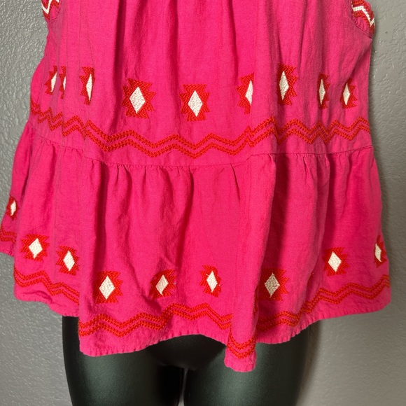 Loft Hot Pink with red and cream geometric Embroidered tank Top - Picture 3 of 5